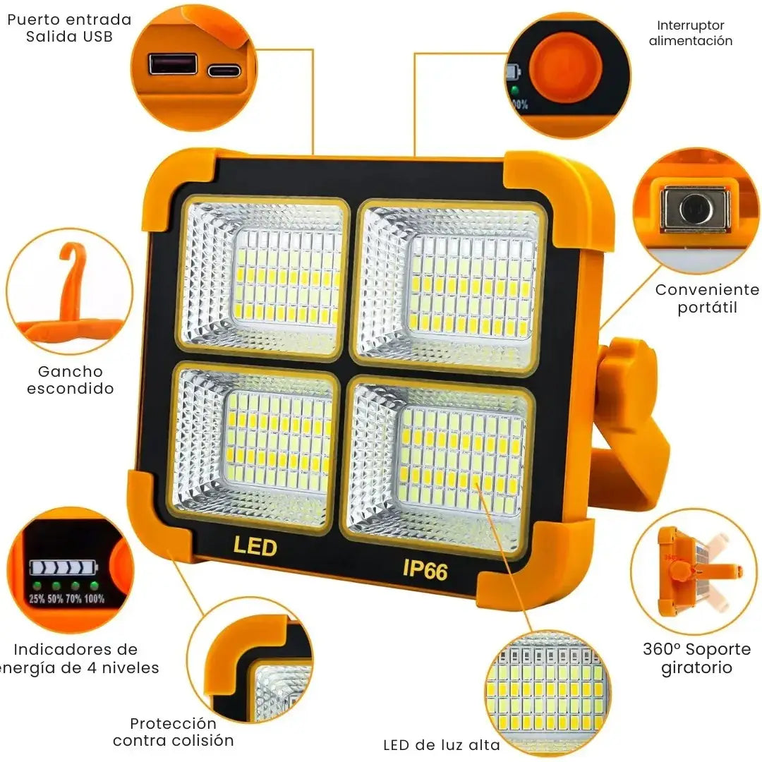 Reflector Solar LED 800W Portátil + Powerbank Impermeable